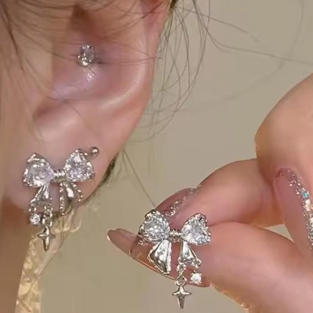 Sparkly Silver Bow Earrings